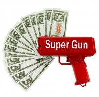 Пистолет стреляющий деньгами Money Gun, Деньгомёт, красный